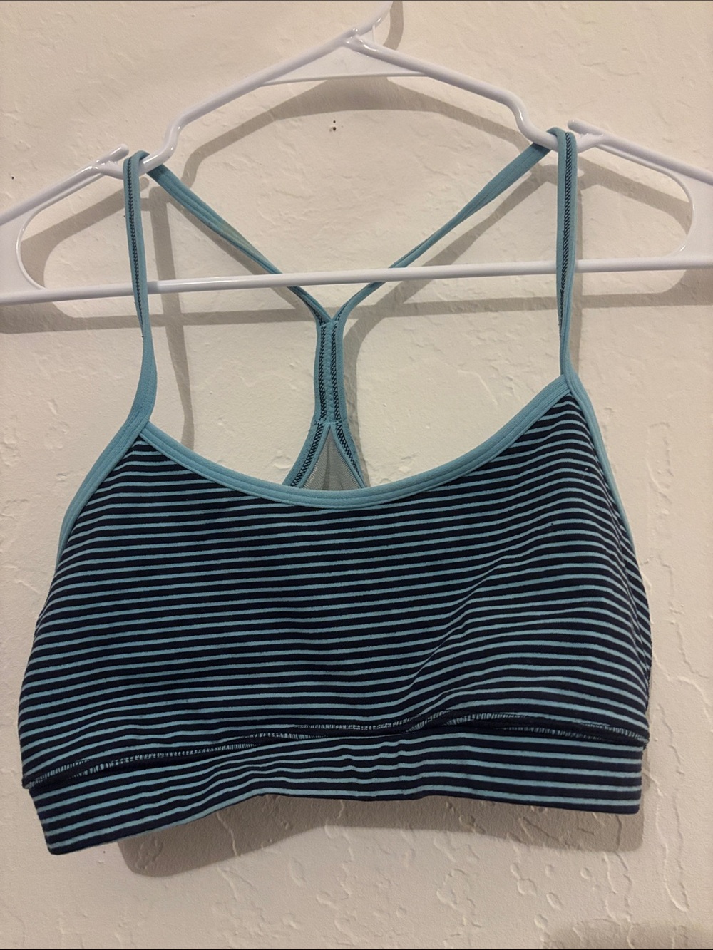 lululemon athletica Teal and Navy Striped Thin-Strap Sports Bra